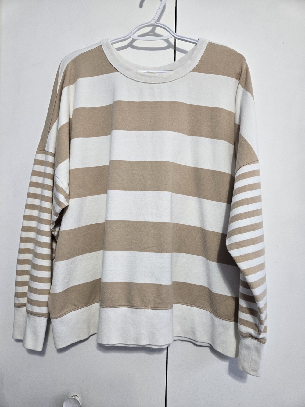 Caslon XXL Beige Ivory Stripe Sweatshirt Cotton Blend Pullover Top